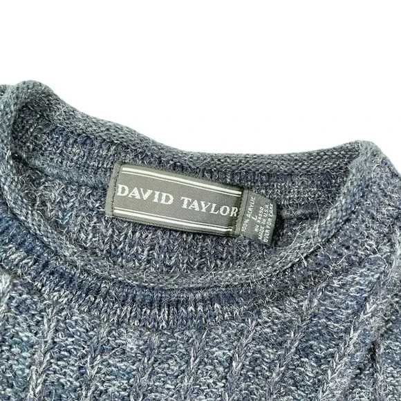 David Taylor Large Blue Cream Knit Sweater Colorblock Geometric Grandpa Core - Picture 4 of 9